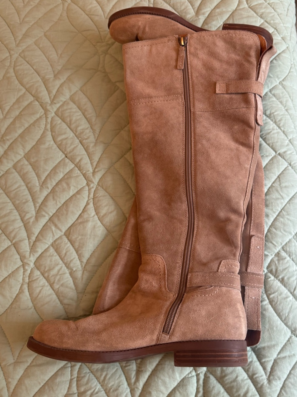 Franco Sarto Suede Tall Riding Boots in Dusty Tan wide calf